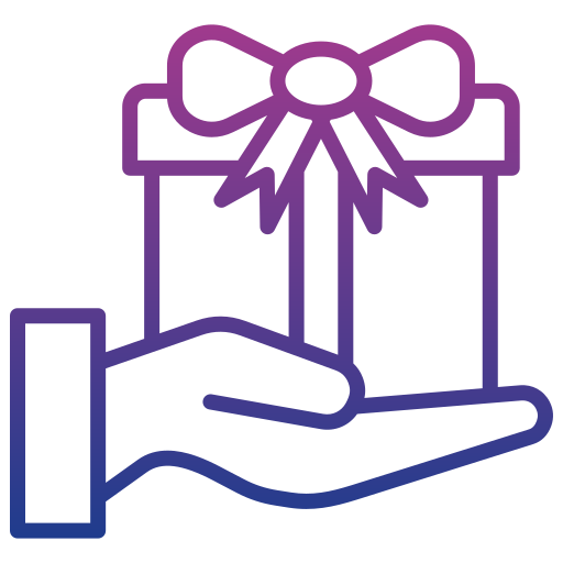 icono de una mano con una caja de regalo 